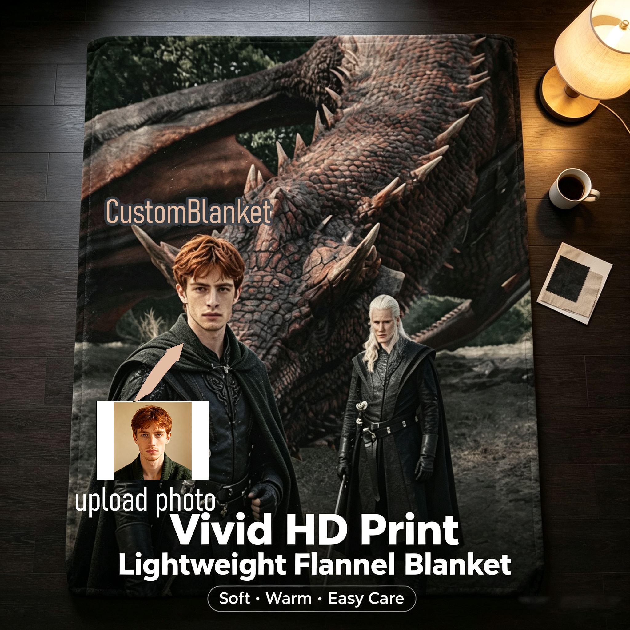 Custom Face Blanket House of the Dragon Characters Flannel Blanket for Fans and Collectors – Perfect Gift or Giveaway for Fantasy Enthusiasts