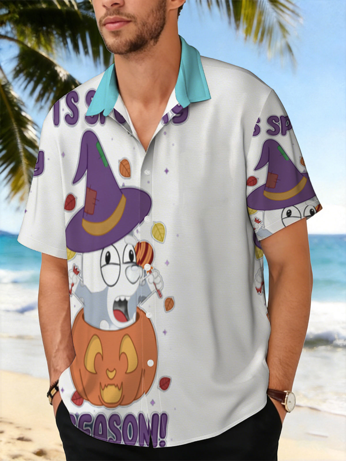 It's Spooky Season! Cartoon Dog in Witch Hat and Pumpkin -  Shirt