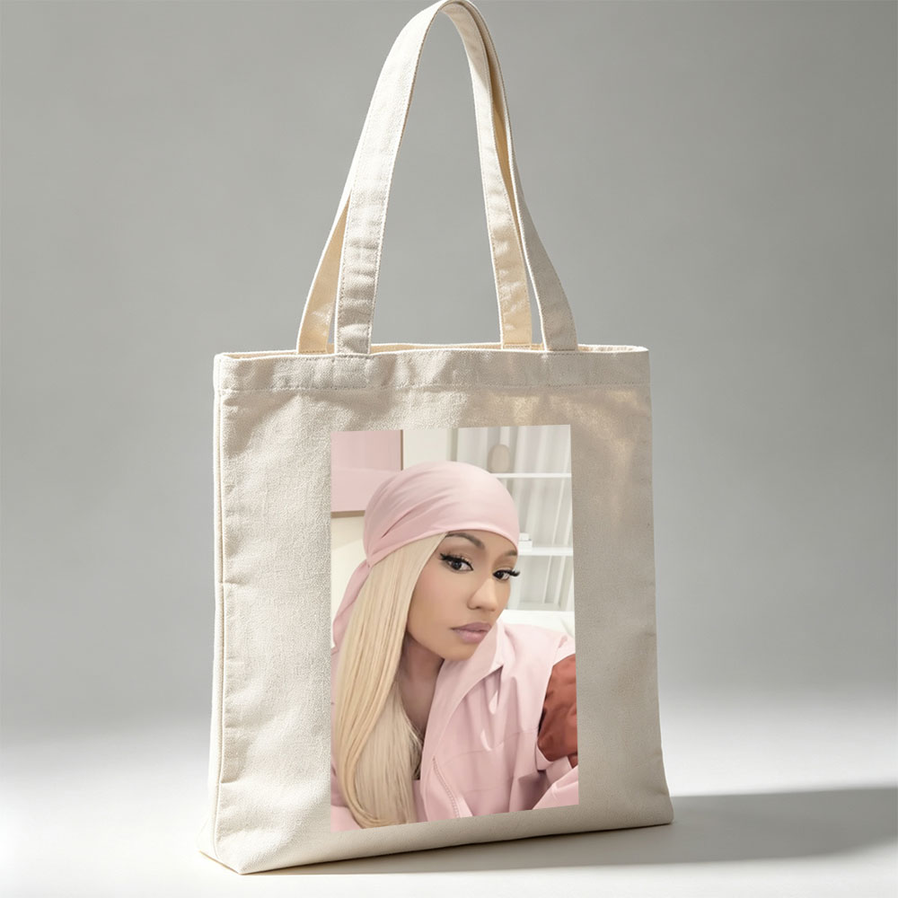 Cardi B in Pink Headwrap and Matching Outfit, Stylish and Elegant Portrait - Canvas tote bags