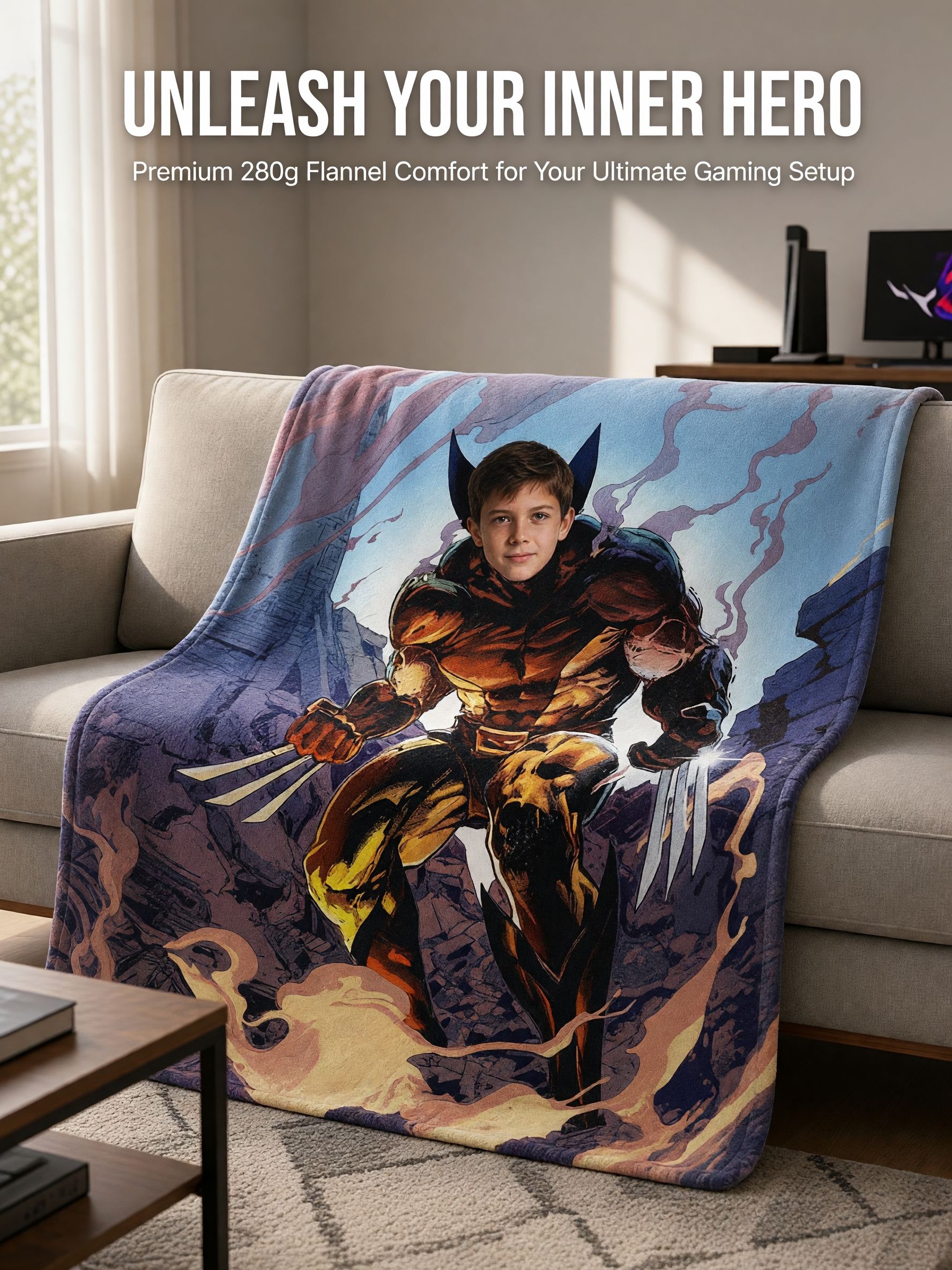Personalized Superhero Face Photo Blanket Soft Anti-Pilling Flannel Throw Cover for Kids Adults Custom Cozy Gift