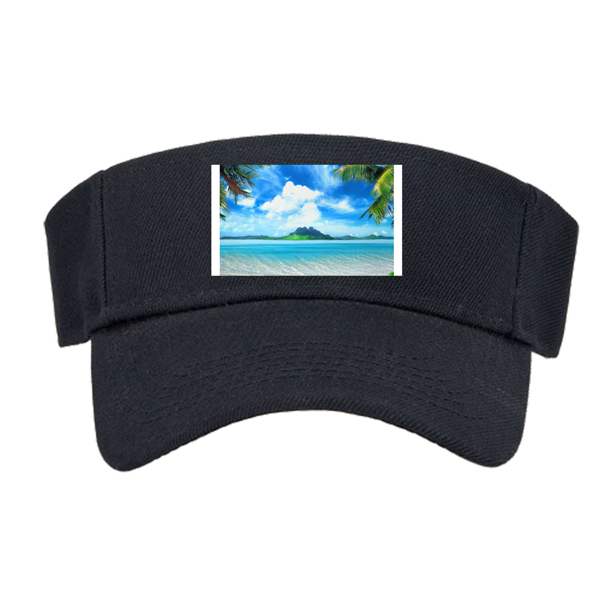 Tropical Beach with Crystal Clear Water and Lush Greenery -  Visor cap