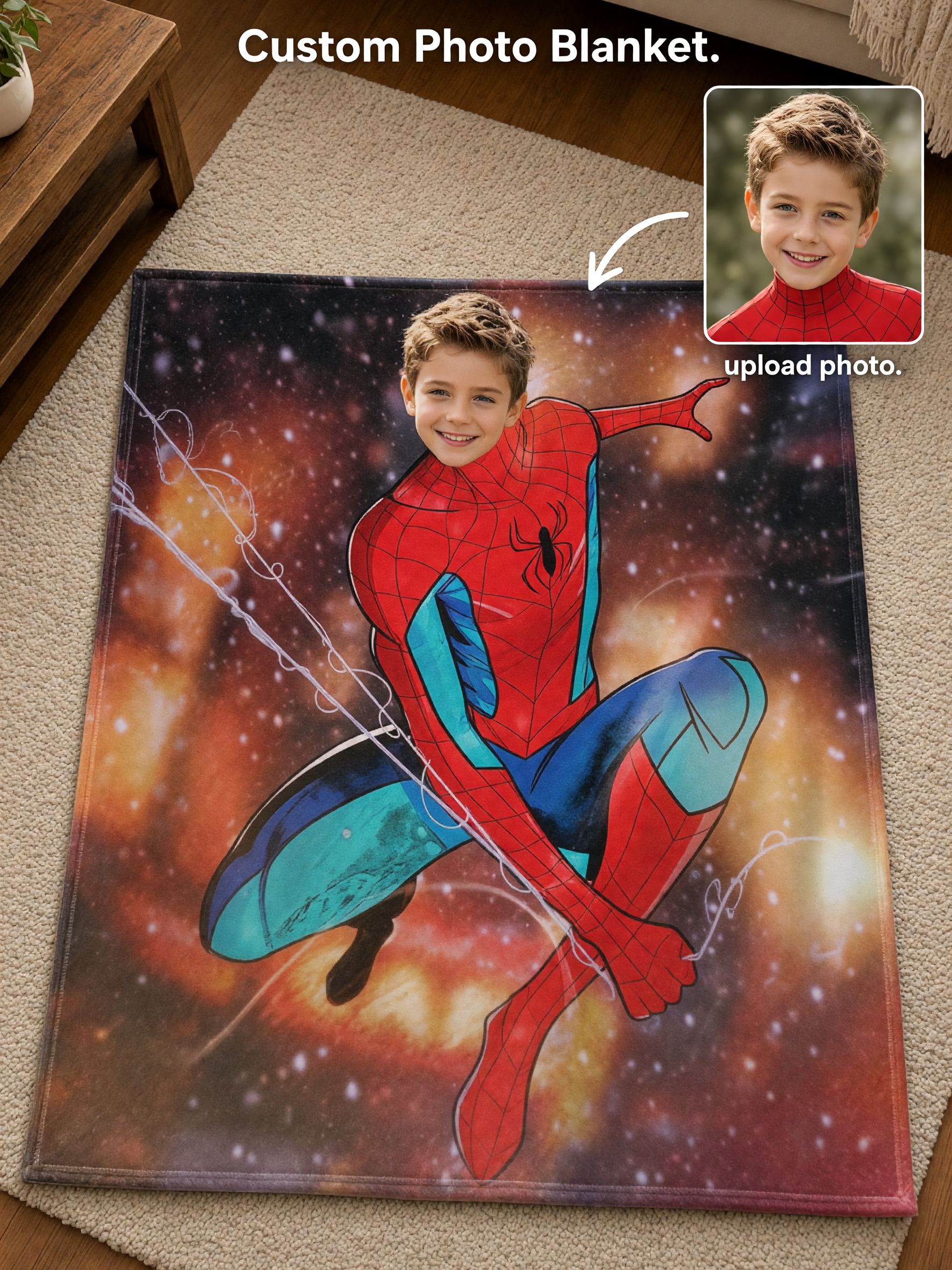 Custom Face Photo Blanket Personalized Superhero Flannel Throw Ultra Soft Anti-Pilling Cozy Bed Couch Keepsake Gift