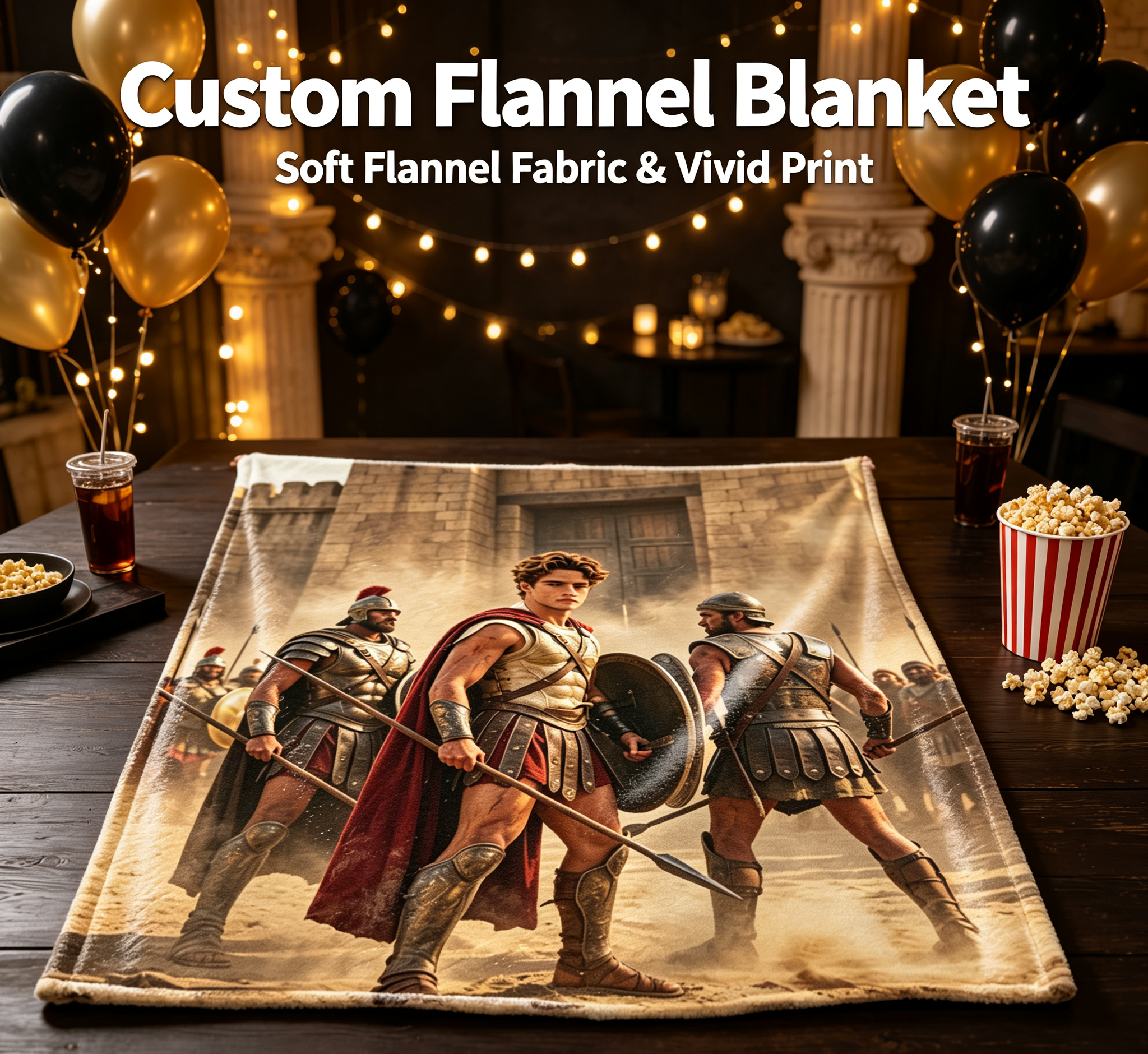 Custom Face Blanket Ancient Warrior Soldier Flannel Blanket for Couch, Bed, or Travel – Perfect Gift for History Enthusiasts and Fans of Epic Battles
