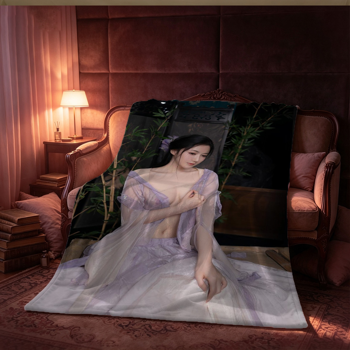 Nude woman reading a book in the grass - Blanket