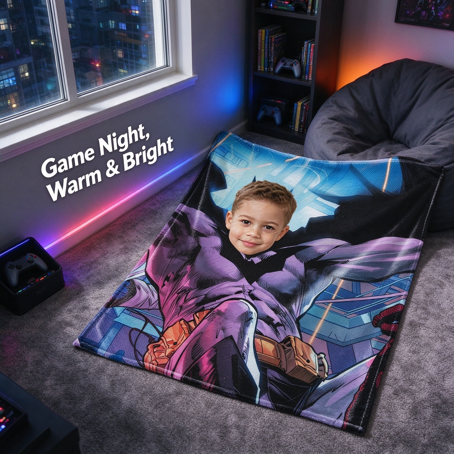 Custom Superhero Face Blanket, Personalized Photo Comic Throw, Ultra Soft Flannel Bed Couch Fleece Blanket Gift