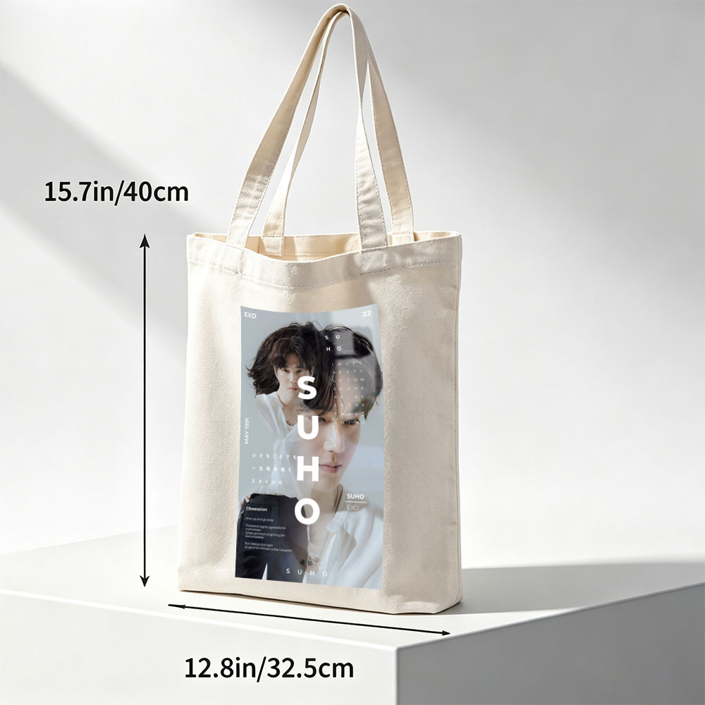 EXO Suho in a Minimalist Portrait with Overlaid Text and Soft Lighting - Canvas tote bags