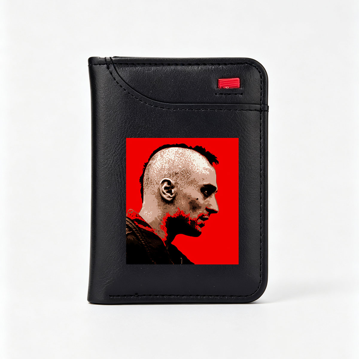 Profile Portrait of a Man with Bald Head and Red Background - Vertical Style Wallet