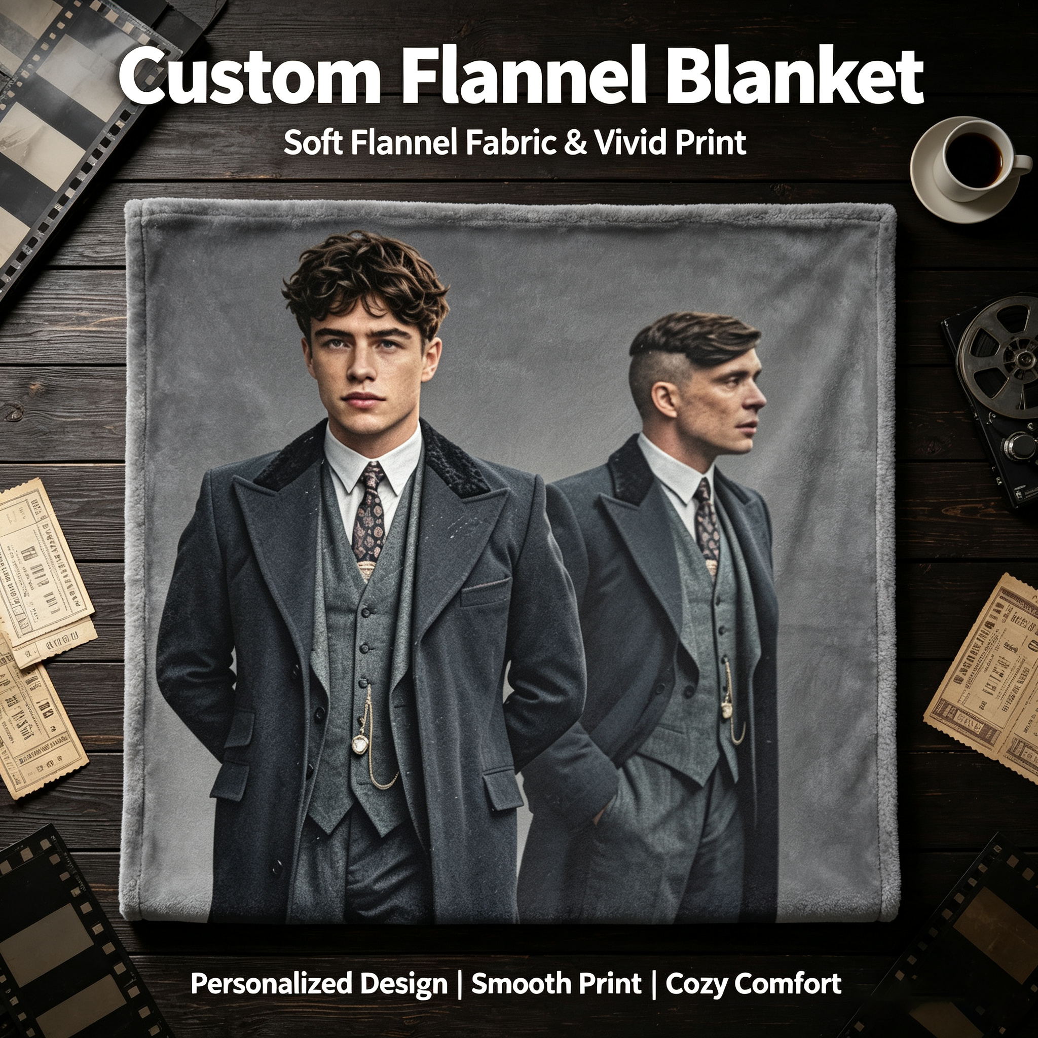 Custom Face Blanket Peaky Blinders Flannel Blanket for Home Decor and Cozy Nights Perfect Gift for Fans and Collectors