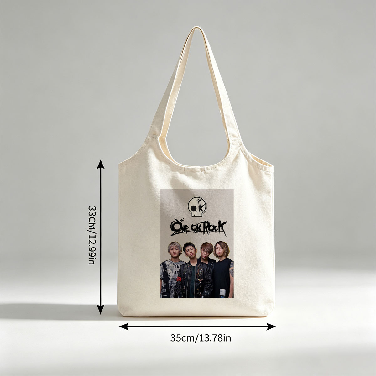 One Ok Rock Band Members Standing Together in Stylish Outfits with Logo Above - Canvas shoulder bags/