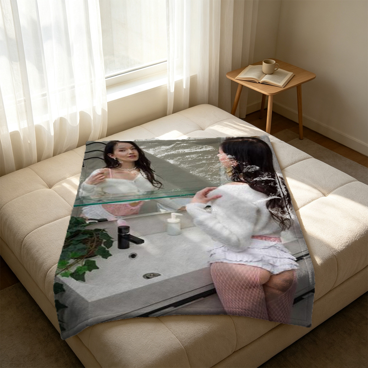Red Lace Lingerie on Ottoman - Blanket