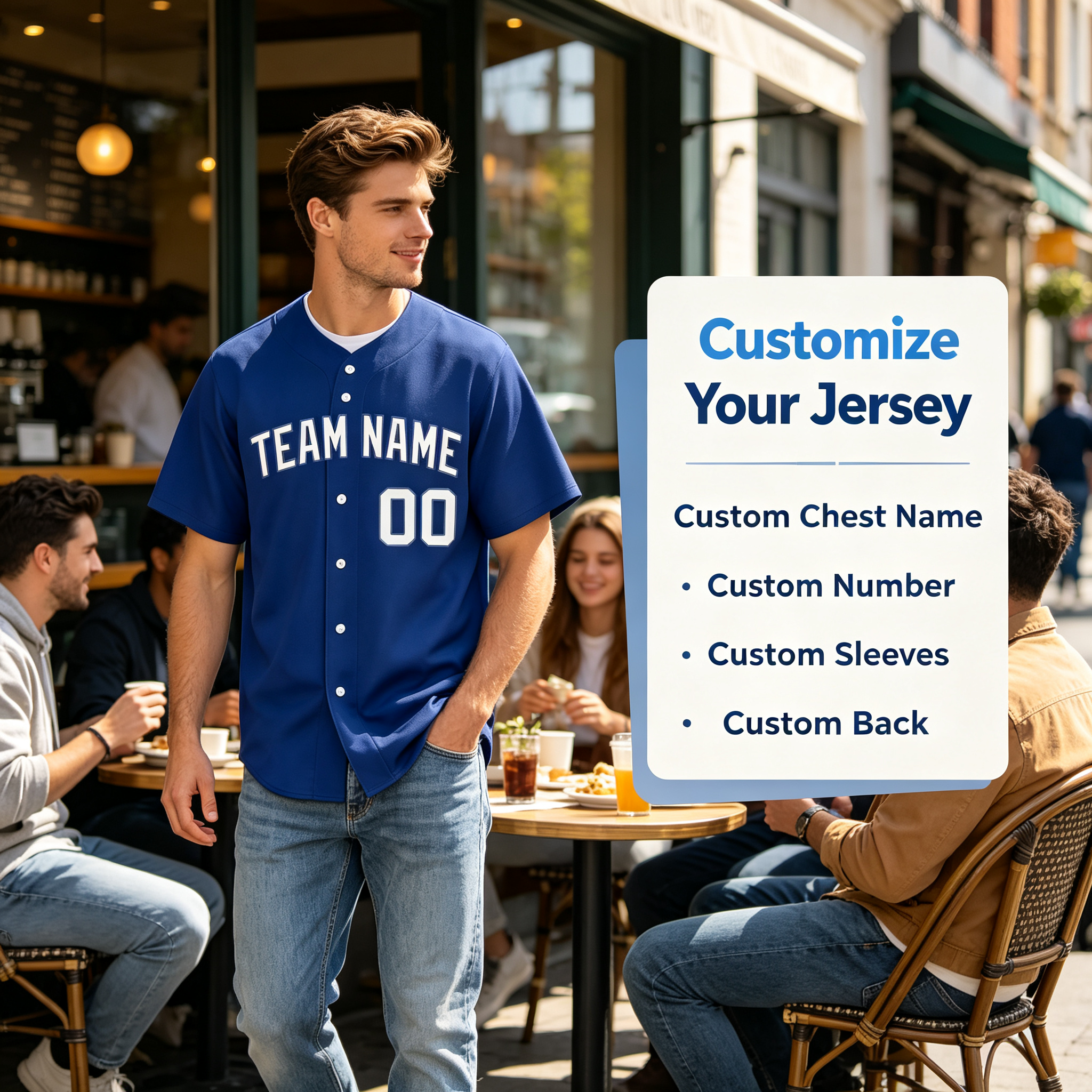 Custom Printed Chicago Vintage Bear Style Baseball Jersey Royal Blue Short Sleeve Button Down Shirt for Men and Women