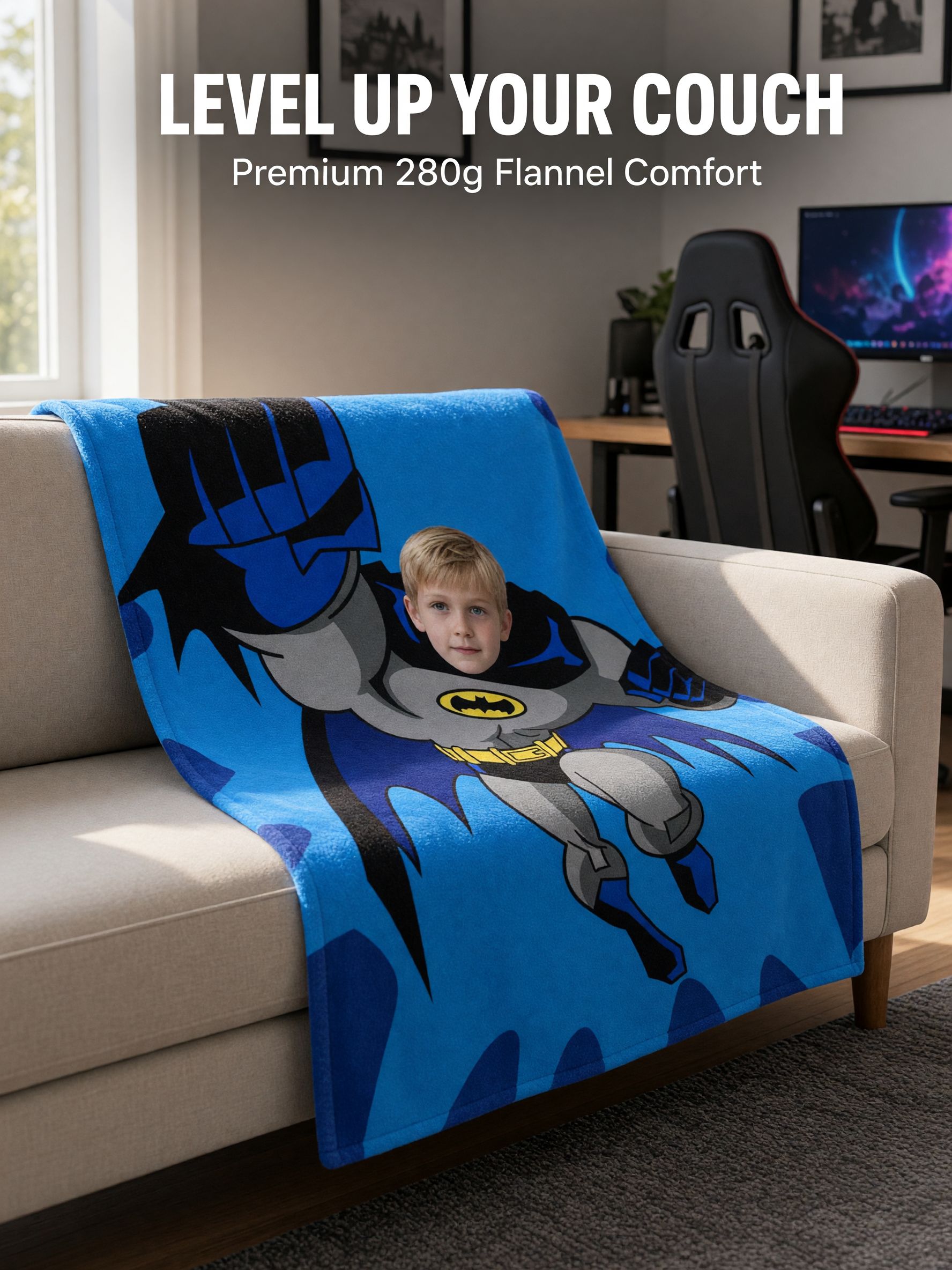 Custom Face Flannel Throw Blanket Personalized Comic Hero Photo Body Design Soft Warm Plush Cozy Gift For Boys And Kids