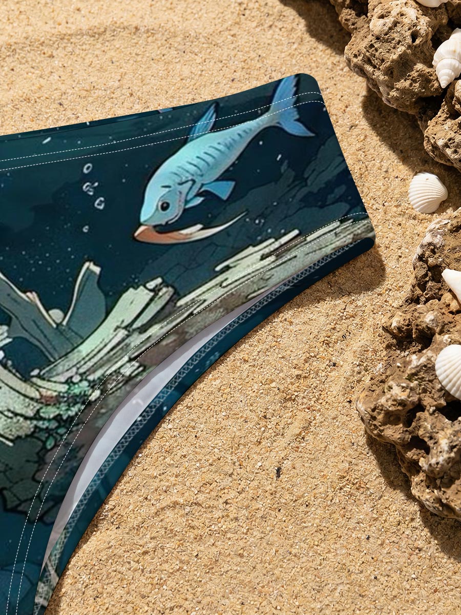 Underwater Scene with Fish and Sunken Log -  Men's swim trunks