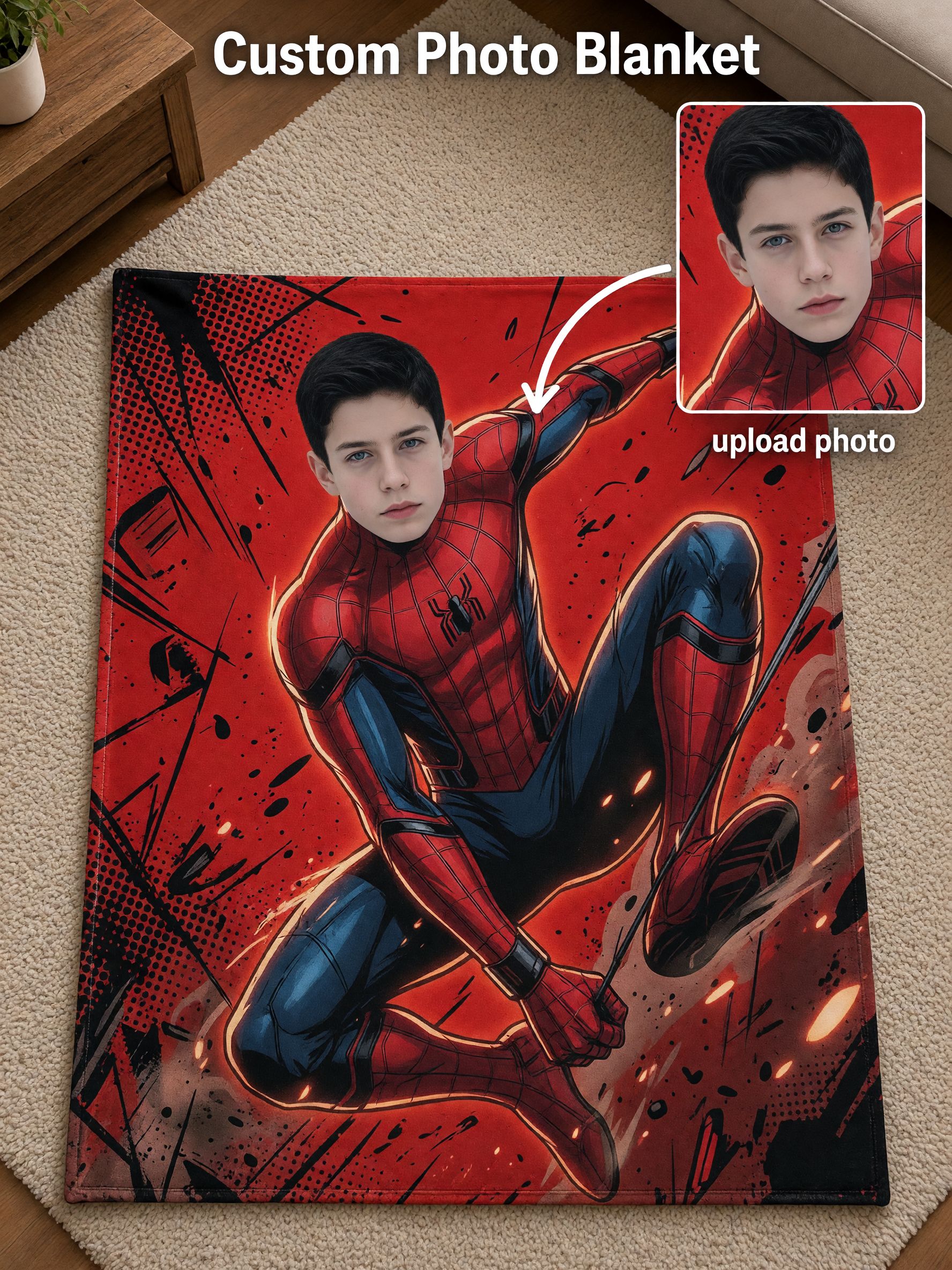 Custom Face Superhero Fleece Blanket Personalized Photo Throw Soft Flannel Bed Couch Cover Ideal Personalized Gift