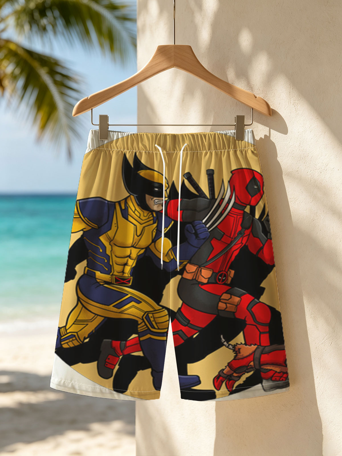 Wolverine and Deadpool in Action with Dogpool -  Beach shorts