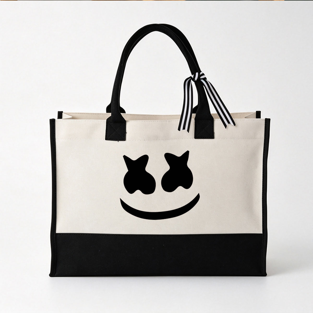 Mystery Face Outline with Cat-like Eyes and Smile - Canvas patchwork gift tote bag