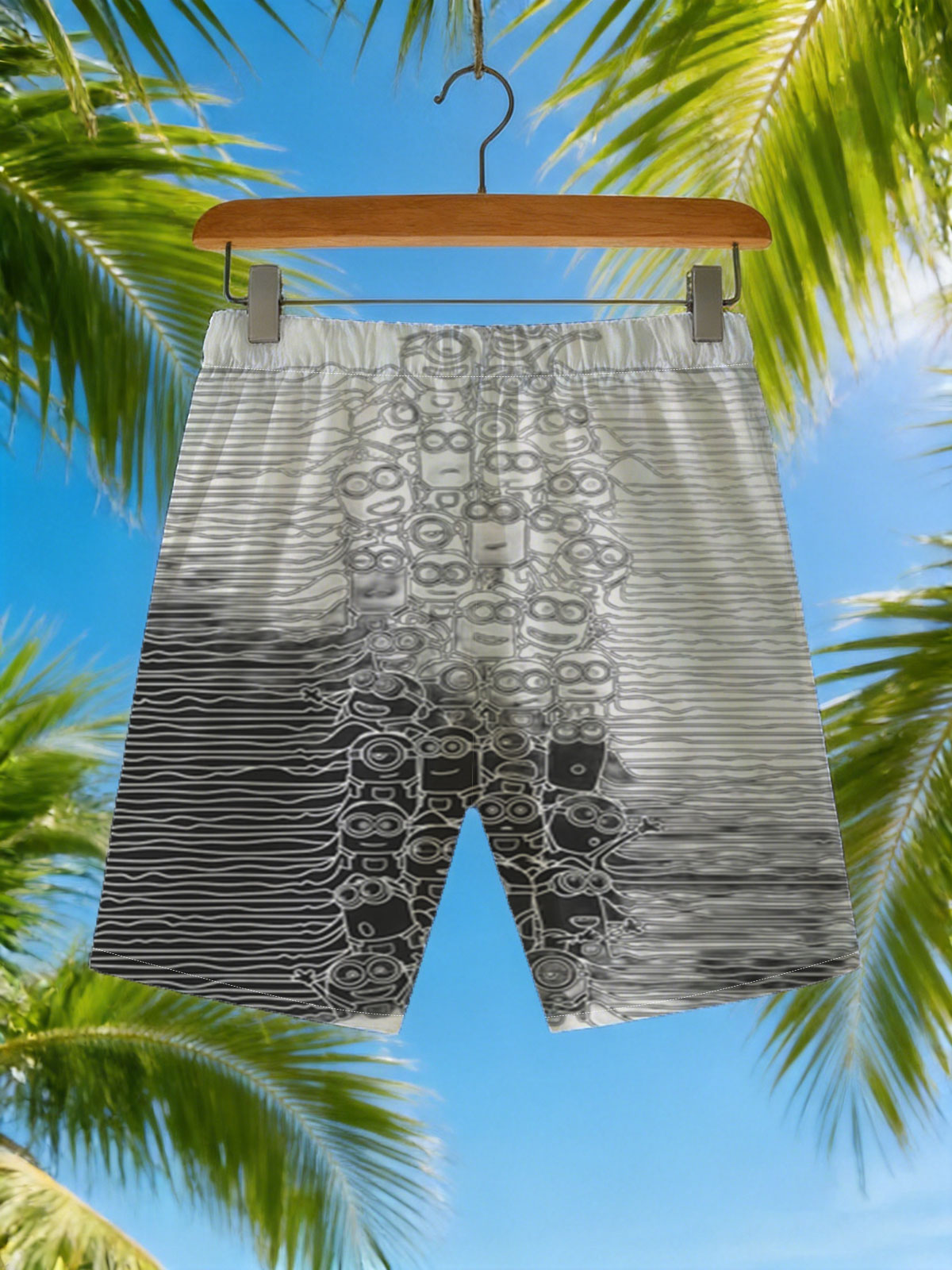 Minions Stack in Black and White Art -  Beach shorts
