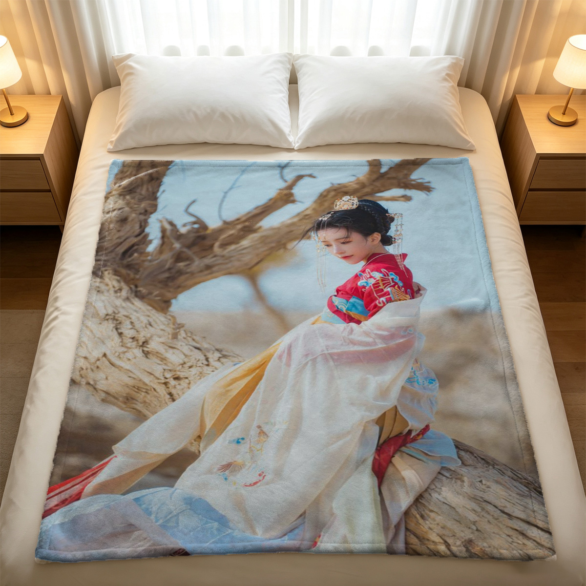 Red Lingerie Seduction on the Couch - Blanket