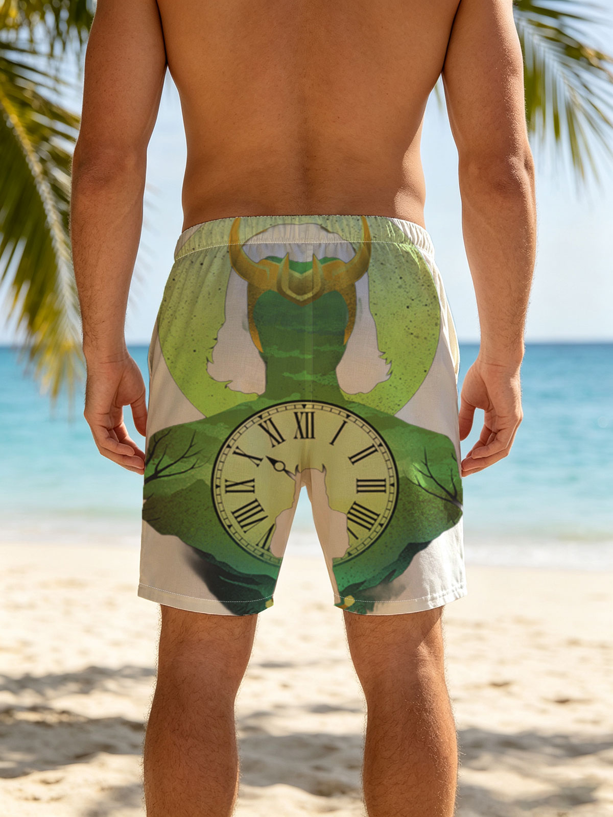 Loki and Clockwork: A Timeless Encounter -  Beach shorts