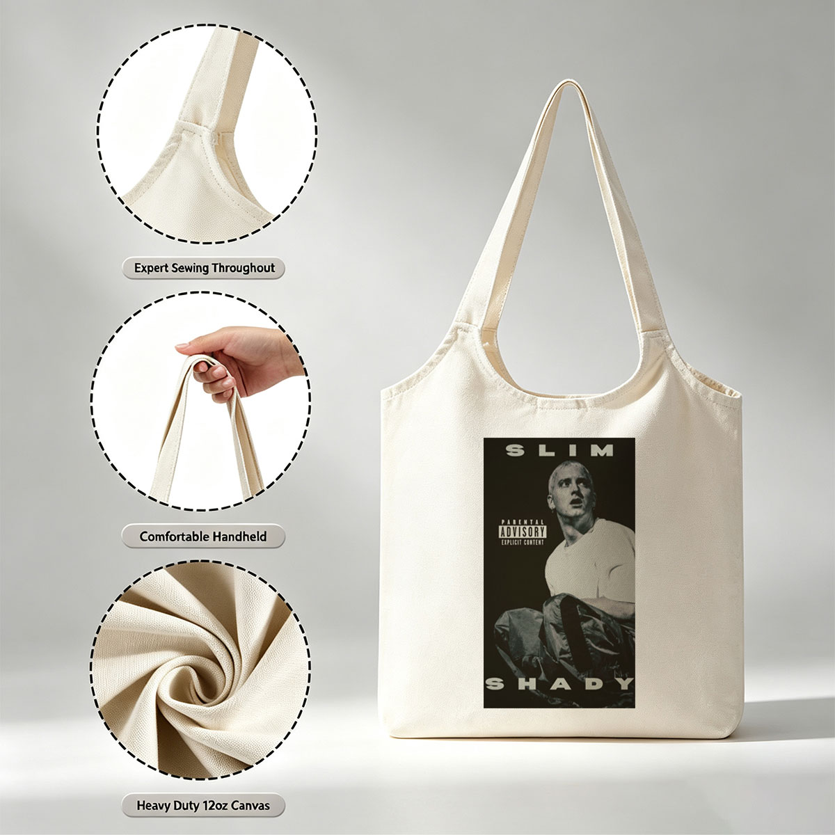 Eminem Sitting in a Dark Room with Parental Advisory Label on Album Cover - Canvas shoulder bags/