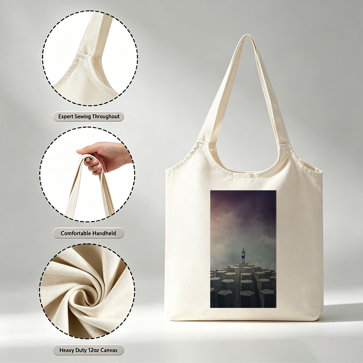 Imagine Dragons Standing on Stone Pillars Under Dramatic Sky - Canvas shoulder bags/