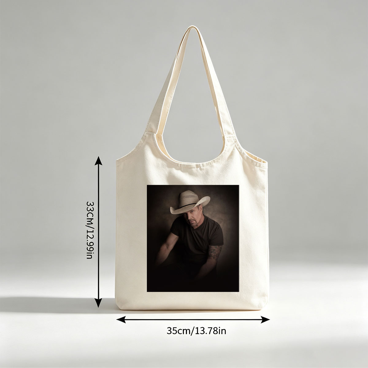 Tim McGraw in a Cowboy Hat - Intense Portrait with Tattooed Arm and Dark Background - Canvas shoulder bags/
