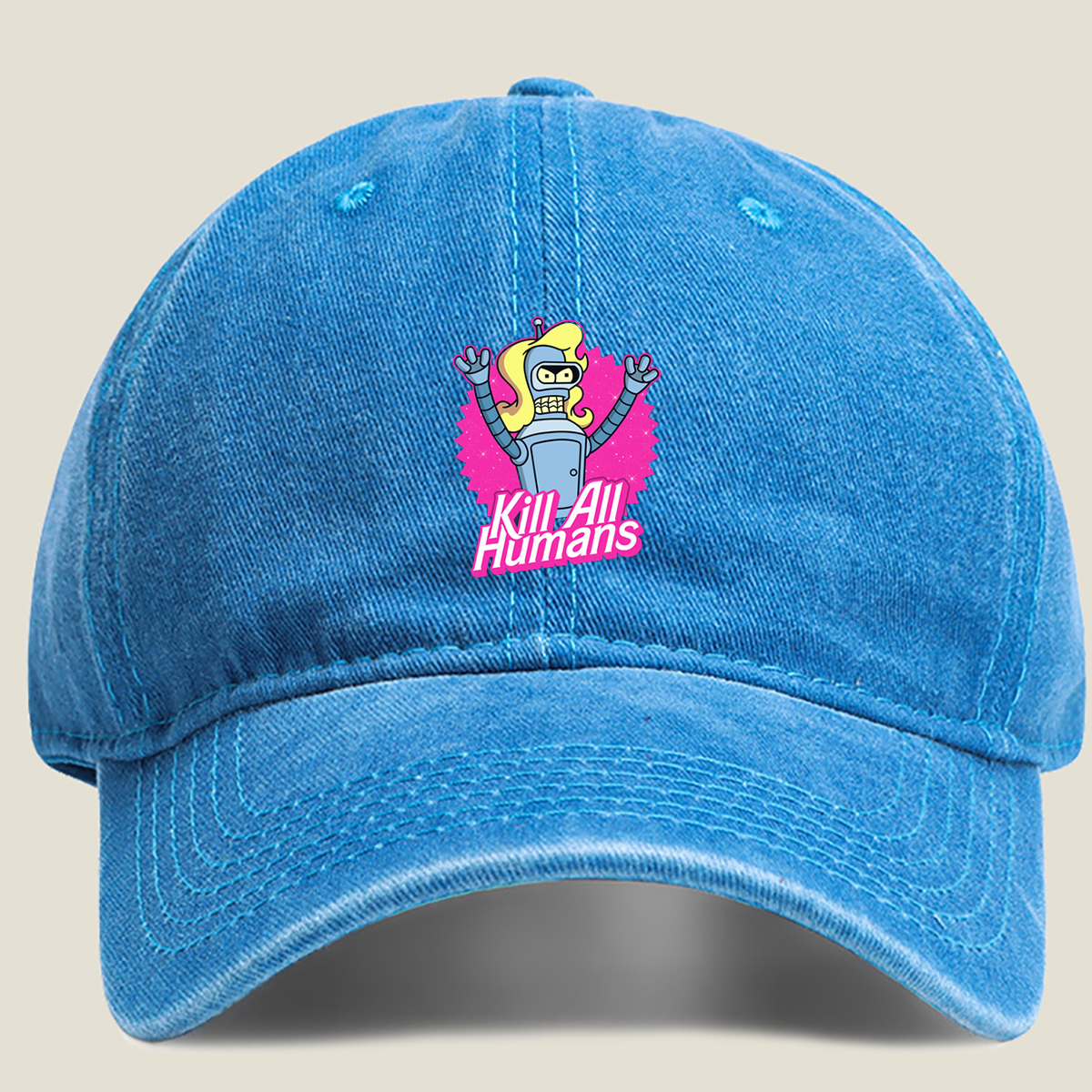 Futurama Bender Kill All Humans - Washed Denim - Baseball Cap