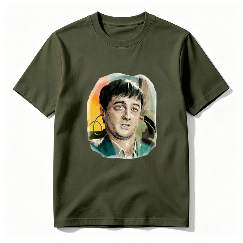 Man with Green Eyes and Earphones, Artistic Portrait - Tee