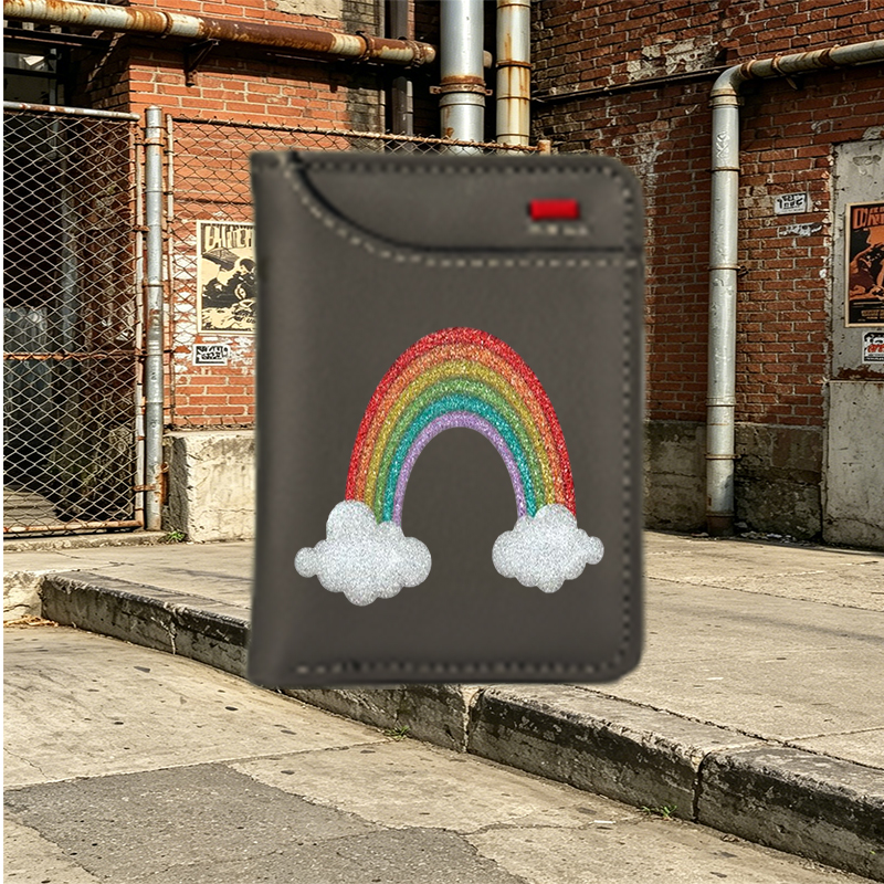 Unisex Vertical Wallet with Glitter Rainbow and Cloud Print – Stylish Everyday Clutch for Men and Women, Perfect for Casual Outings, School, Work, or Travel, Ideal for Young Adults and Trendy Individuals Seeking Fun and Functional Accessories