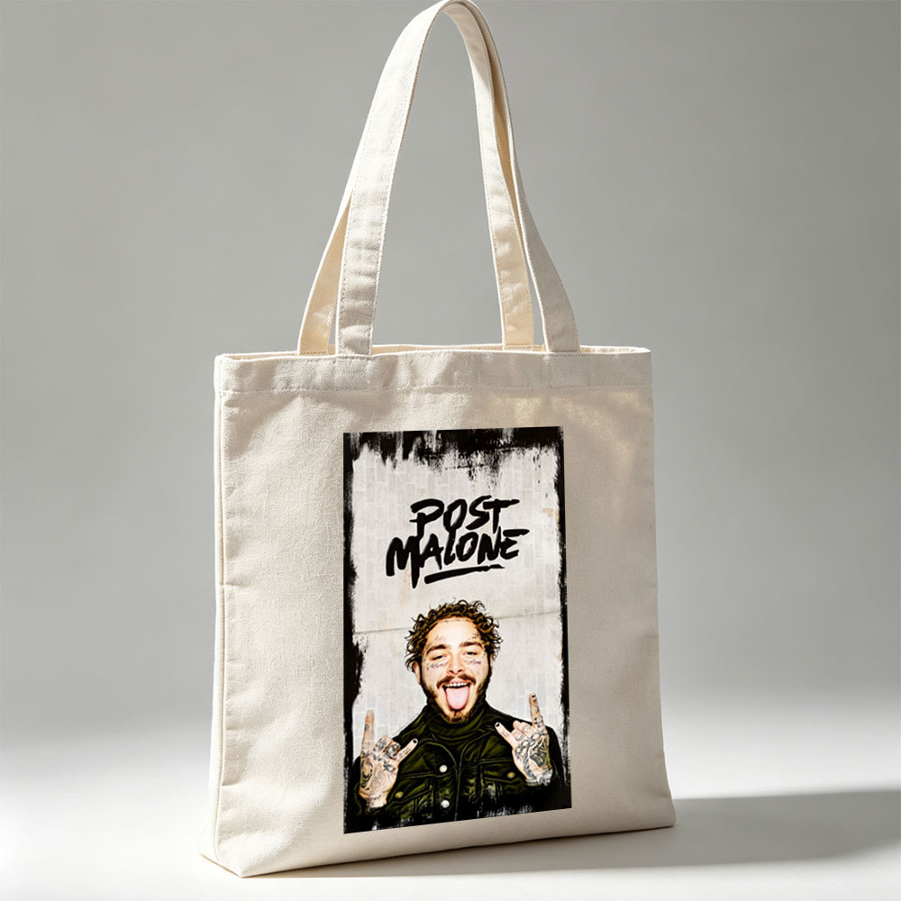Post Malone Rocking the Peace Sign with Tongue Out in a Tattooed, Edgy Look - Canvas tote bags