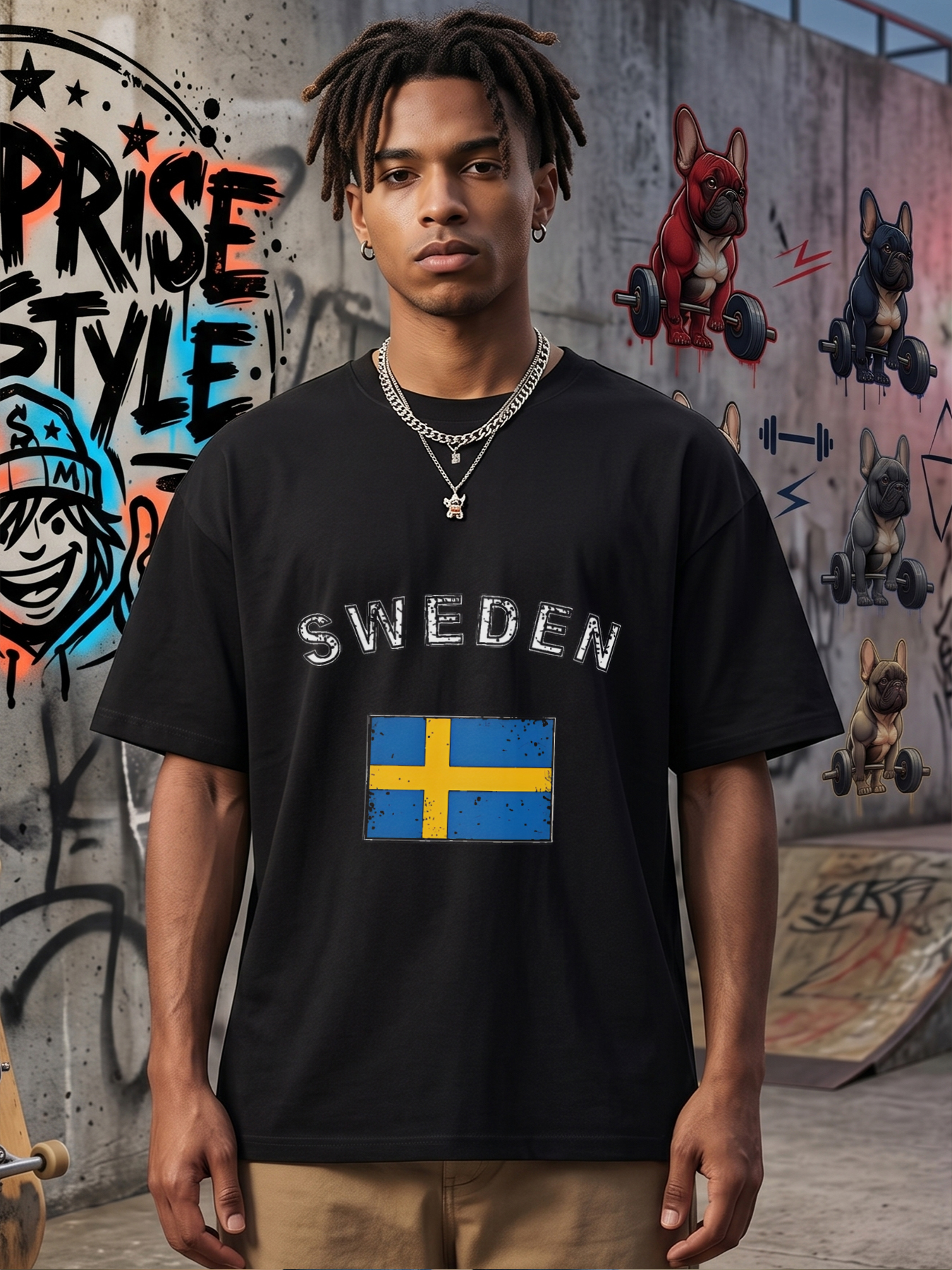Men's Printed T-Shirt Sweden Flag Design with Distressed Text and National Emblem Casual Round Neck Summer Lightweight Breathable Short Sleeve Tee for Travel, Outdoor Activities, and Everyday Wear for Adults and Fans of Scandinavian Culture
