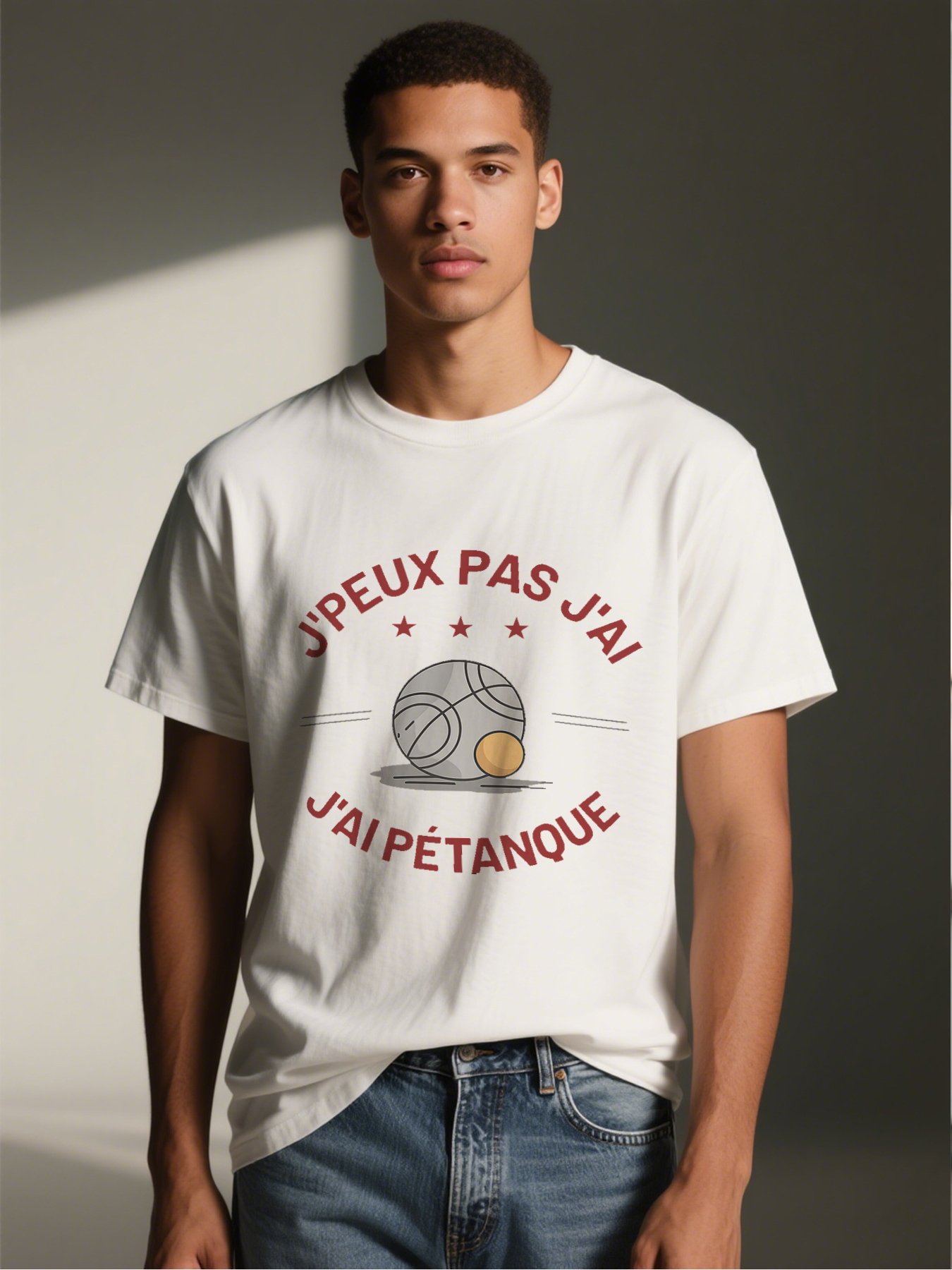 Men's Printed T-Shirt J'peux Pas J'ai Pétanque Boules Design Casual Round Neck Summer Lightweight Breathable Short Sleeve T-Shirt for Outdoor Sports Fans and Leisure Activities