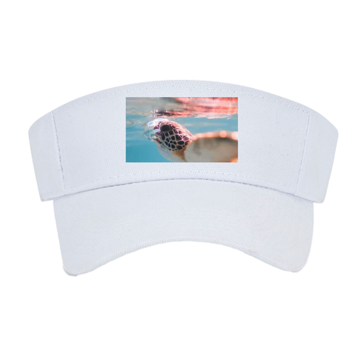 Sea turtle swimming at surface, half above water, clear blue ocean backdrop. -  Visor cap