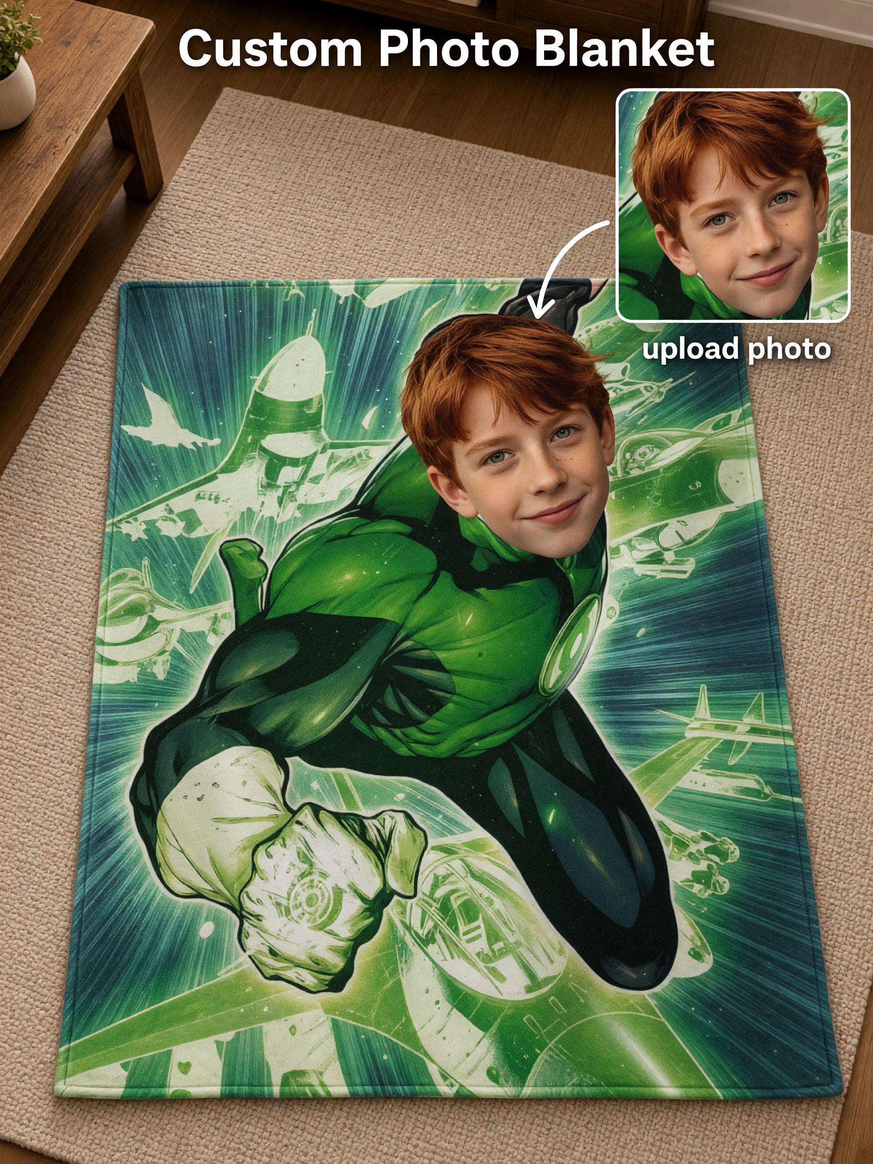 Custom Face Superhero Flannel Fleece Blanket, Ultra Soft Personalized Photo Throw, Ideal Cozy Keepsake Gift