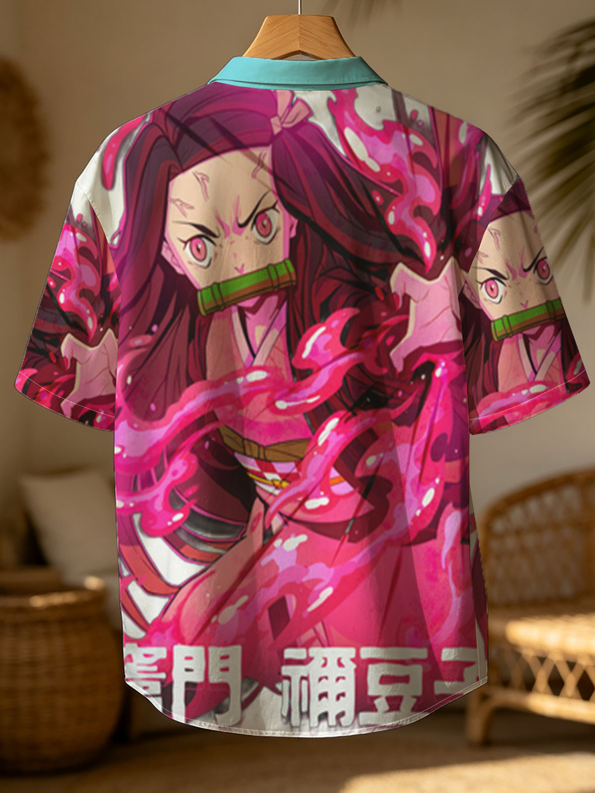 Nezuko Kamado from Demon Slayer: Kimetsu no Yaiba, depicted with intense pink flames and a fierce expression, showcasing her transformation. -  Shirt