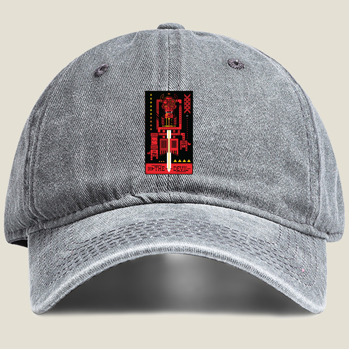 The Devil - Cybernetic Tarot Card - Washed Denim - Baseball Cap