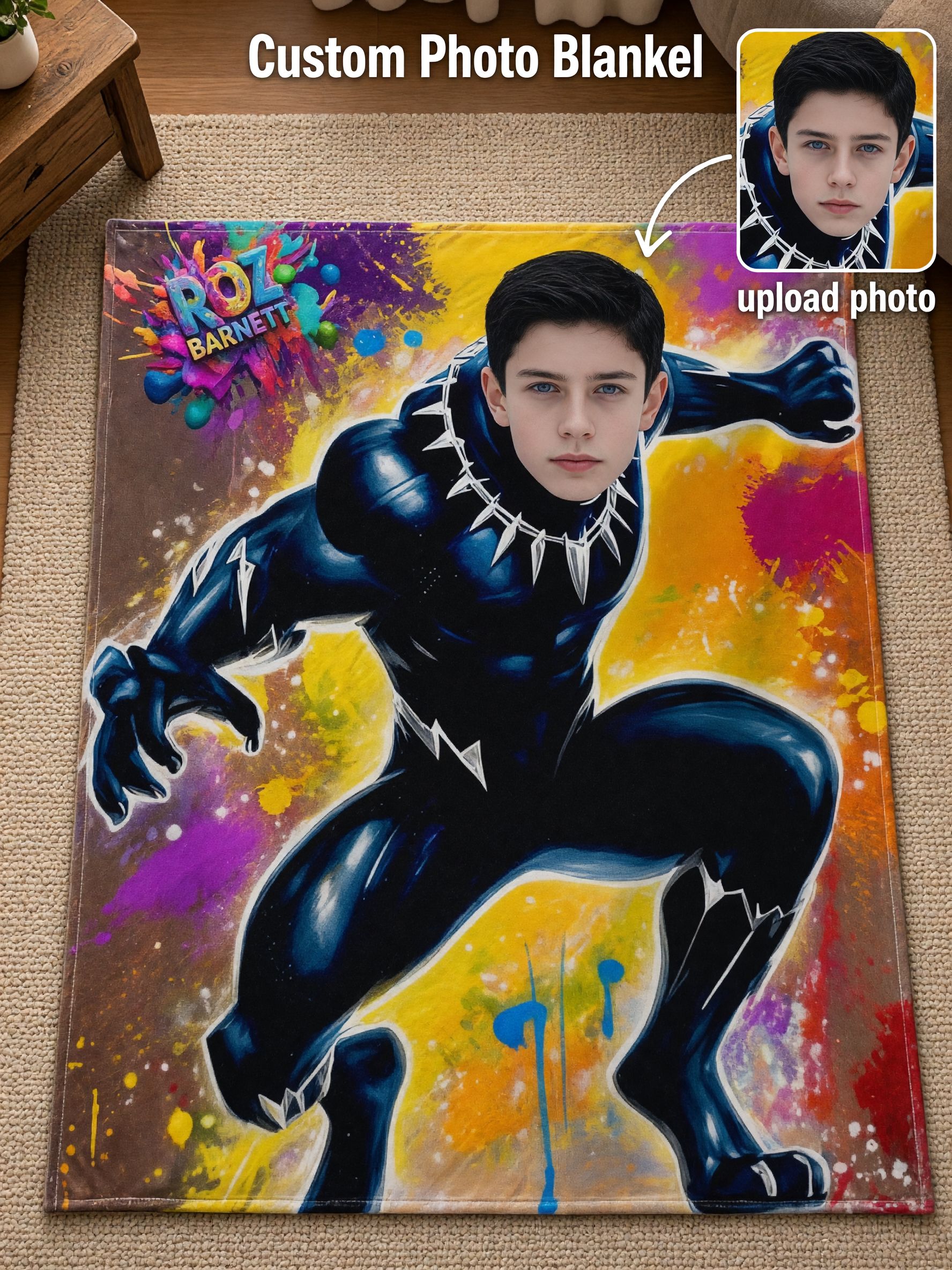 Personalized Face Superhero Blanket Custom Photo Flannel Fleece Throw Skin-Friendly Soft Bed Couch Blanket Unique Gift