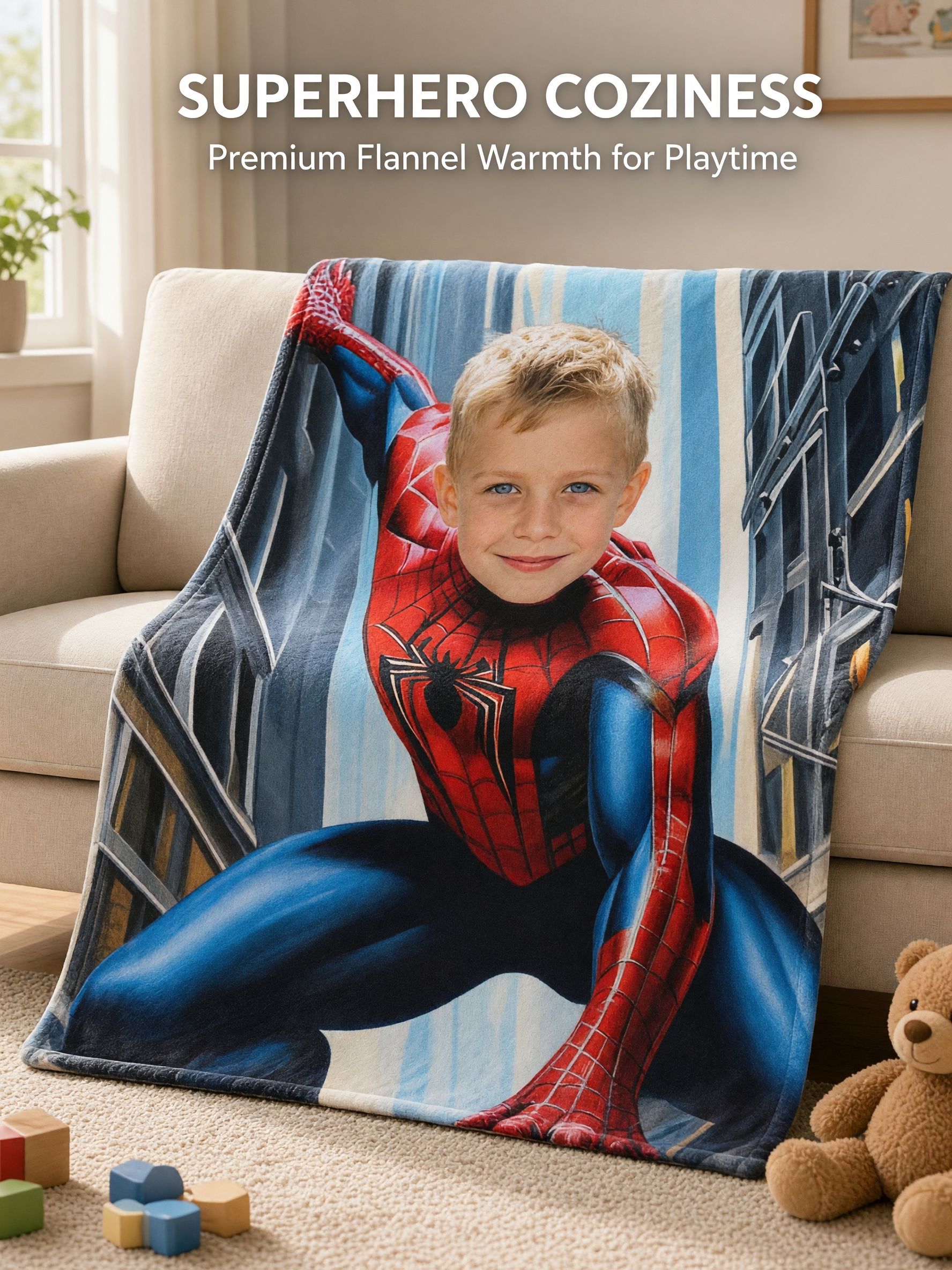 Custom Face Photo Blanket Personalized Superhero Flannel Throw Cozy Hypoallergenic Fleece Bed Couch Blanket Gift