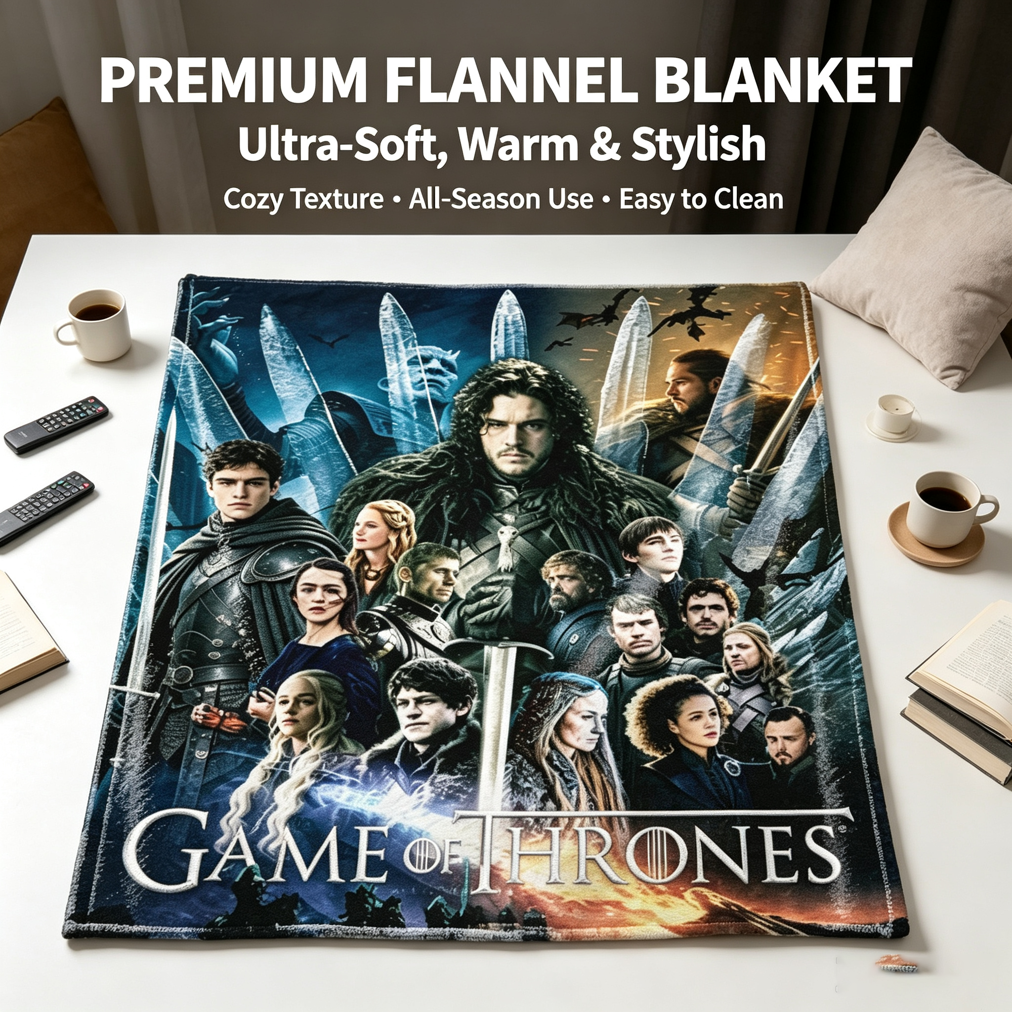 Custom Face Blanket Game of Thrones Flannel Blanket for Couch, Bed, or Travel – Perfect Gift for Fans and Collectors