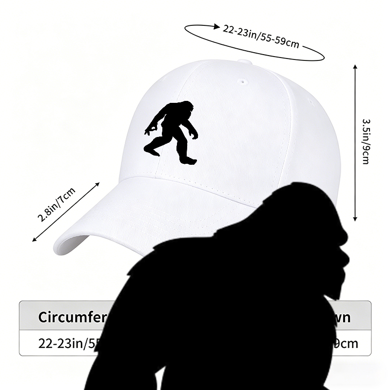 Unisex Classic Baseball Cap with Bigfoot Silhouette Print - Outdoor Adventure Hat for Hiking, Camping, and Nature Enthusiasts, Suitable for Adults Who Love Wildlife and Mystery Themes