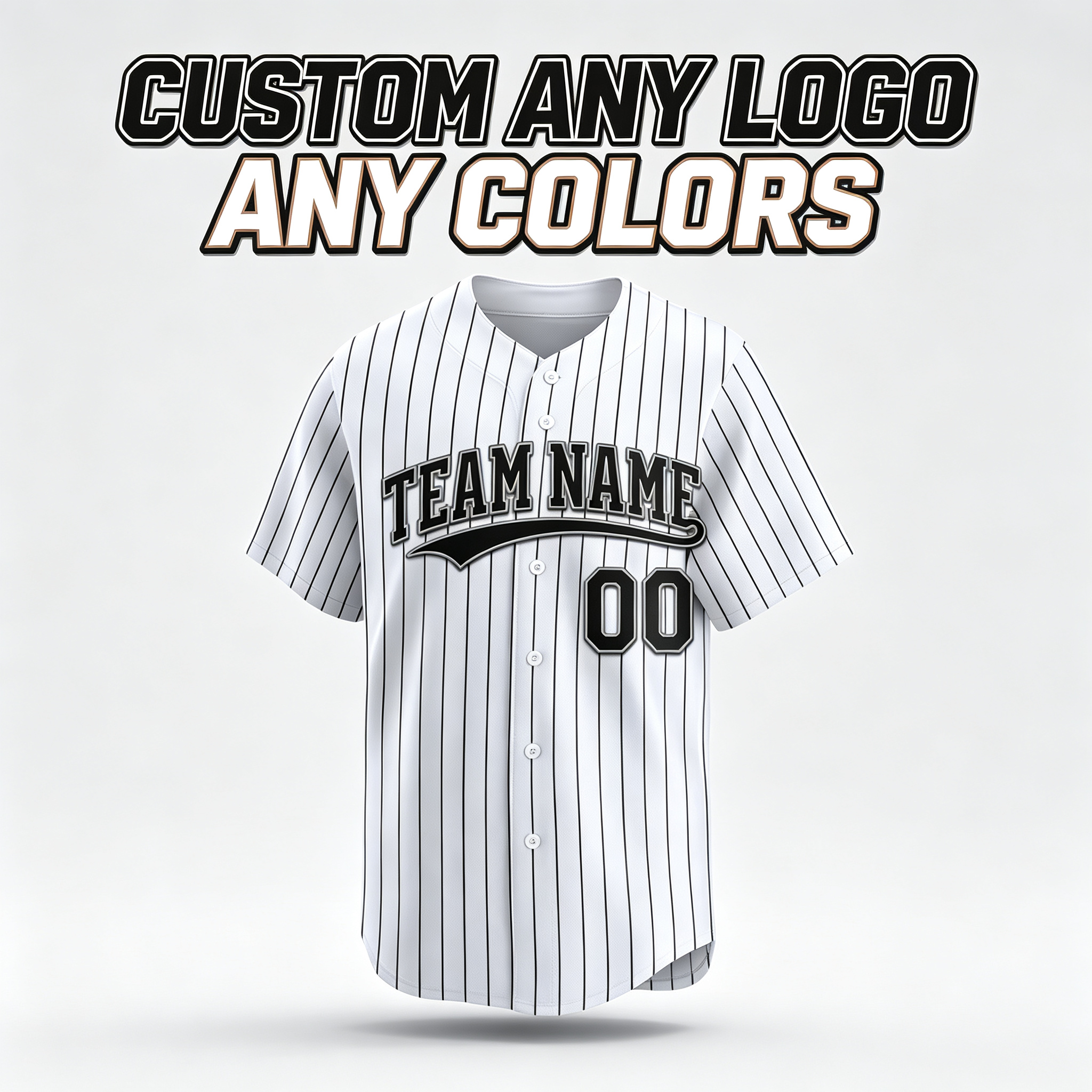 Custom Printed Chicago Southside Style Baseball Jersey White Black Pinstripe Button Down Shirt for Men and Women