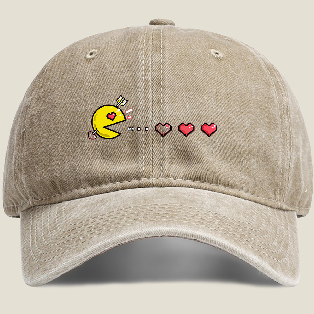 Pac-Man Loves Hearts - Washed Denim - Baseball Cap