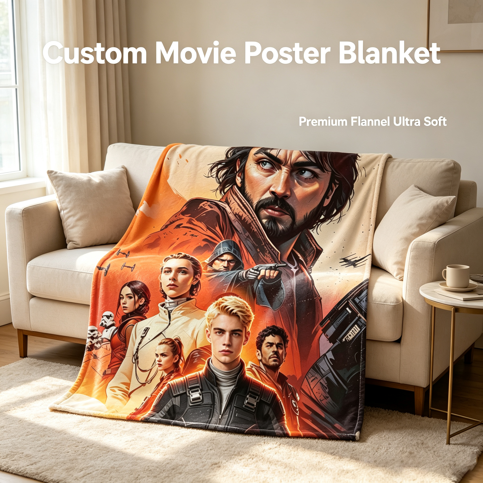 Custom Face Blanket Star Wars Character Portrait Flannel Blanket Perfect for Fans and Collectors Ideal Gift or Giveaway Item