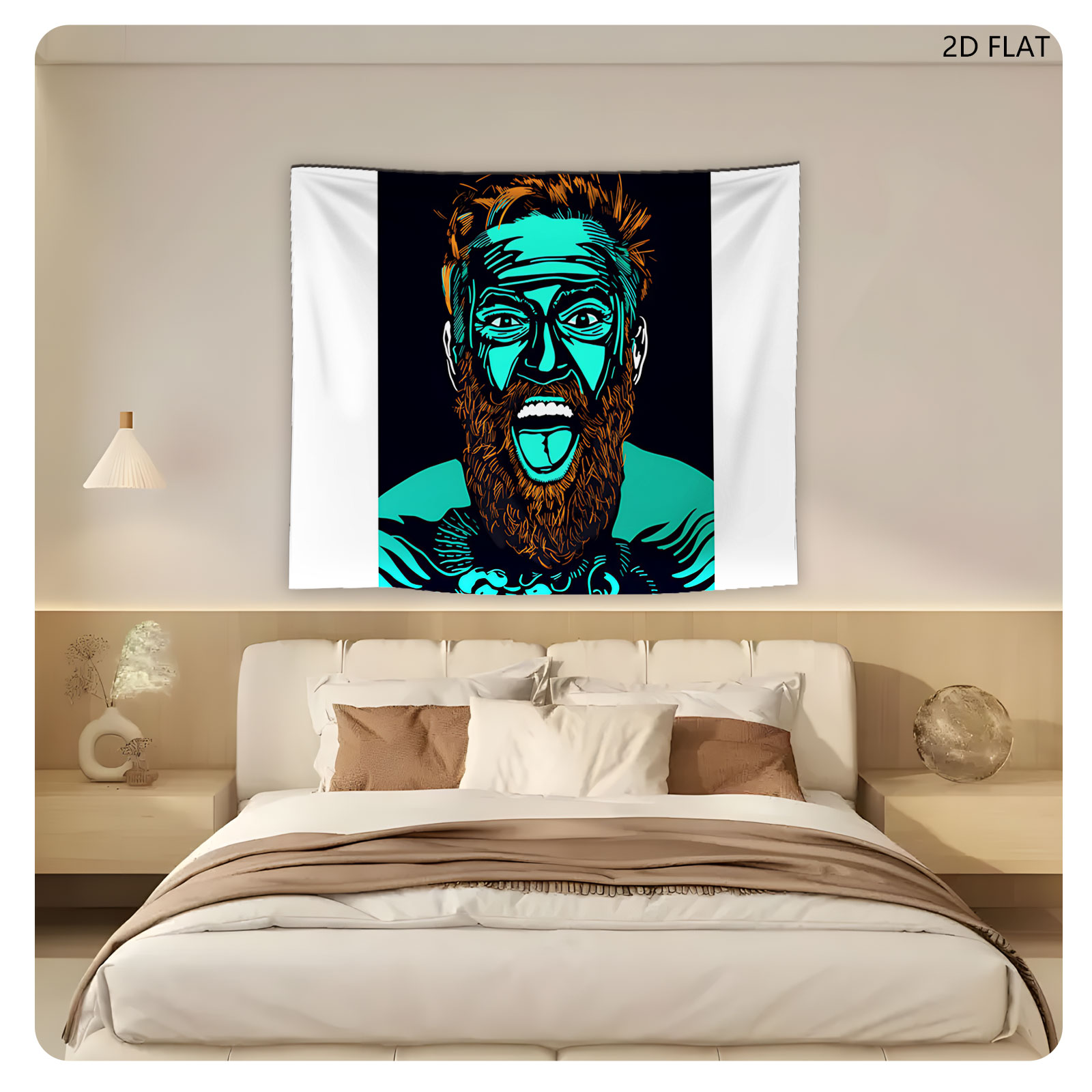Bearded Man with Turquoise Face and Intense Expression - Tapestry