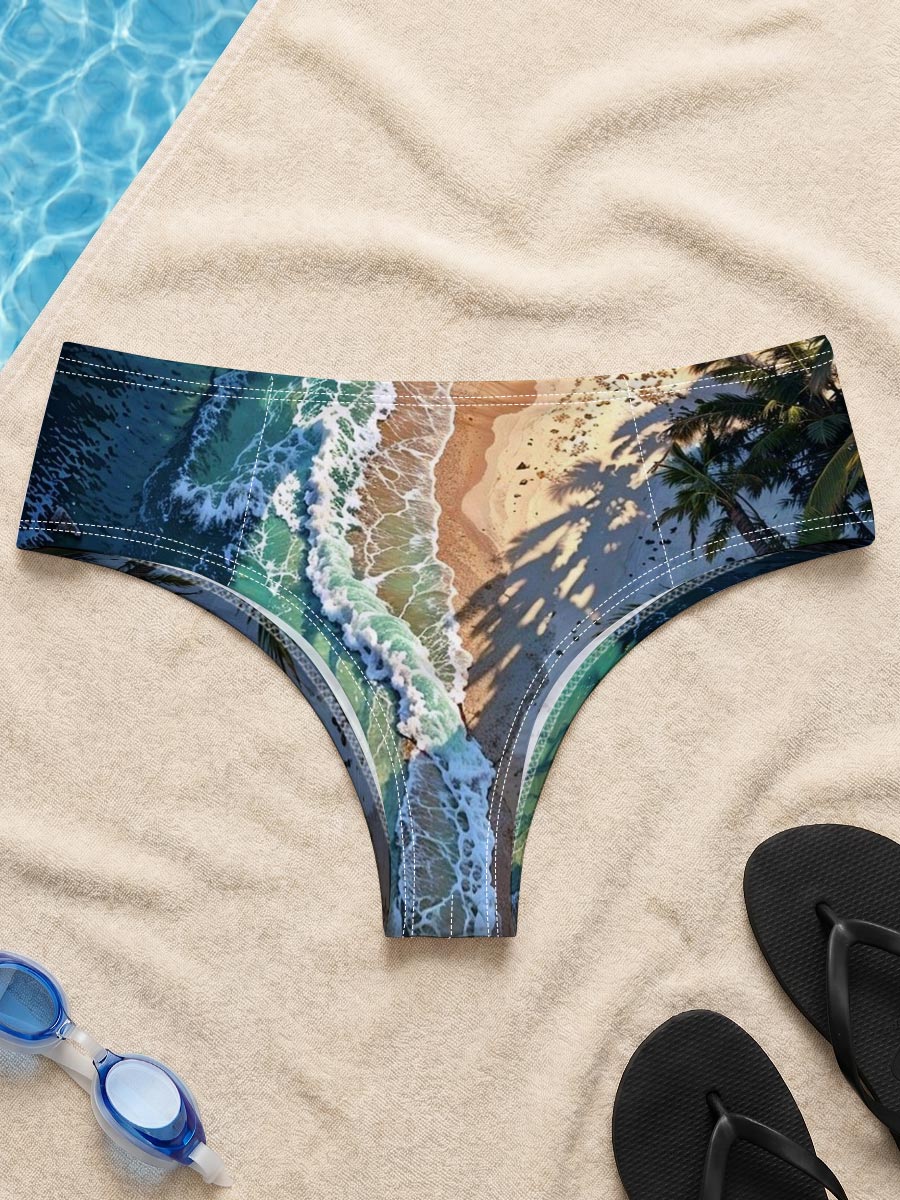 Tropical Beach with Palm Trees and Crystal Clear Waves -  Men's swim trunks
