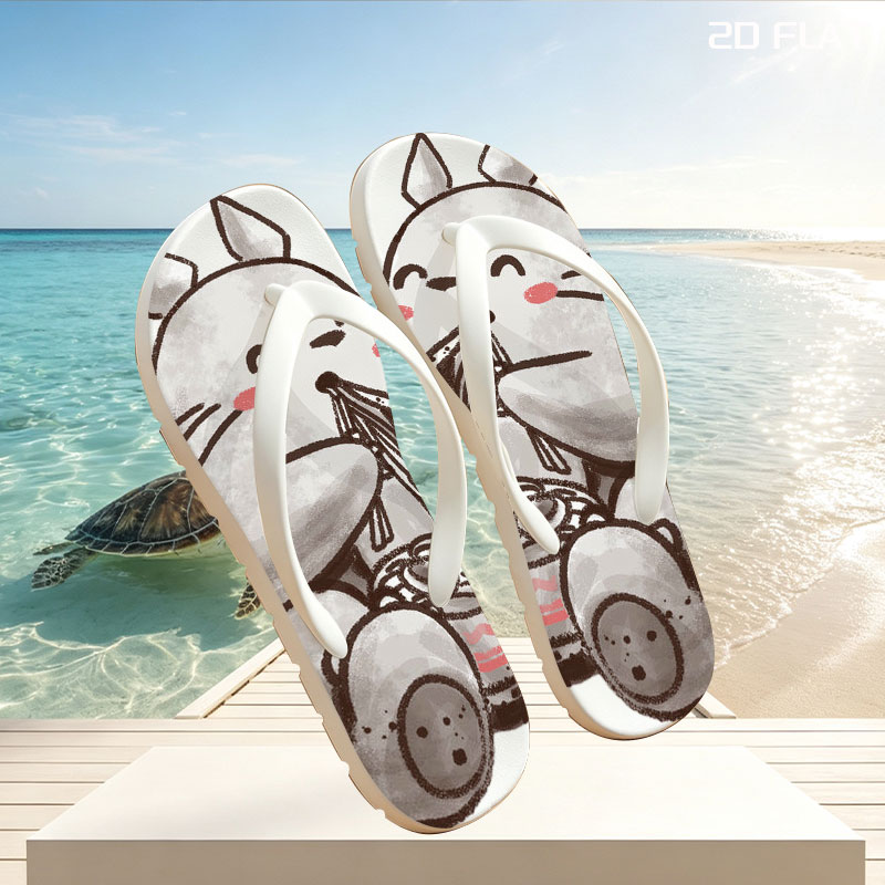 Totoro Enjoying Ramen Under a Red Moon -  flip-flops