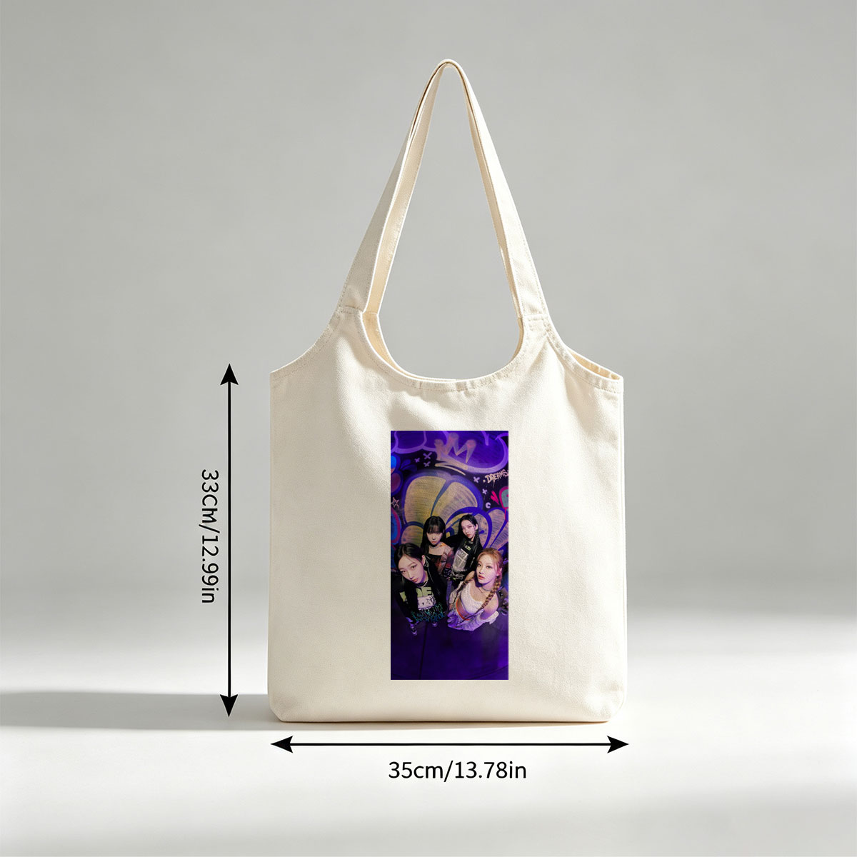 Aespa Members Pose in Vibrant Graffiti Room with Purple Lighting and Bold Streetwear Styles - Canvas shoulder bags/