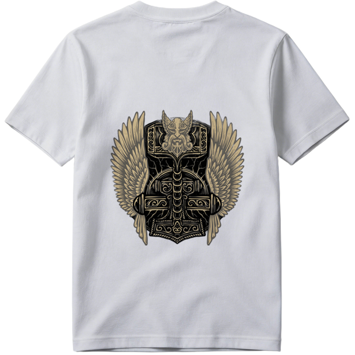 Thor's Hammer with Winged Viking Warrior Design - Tee