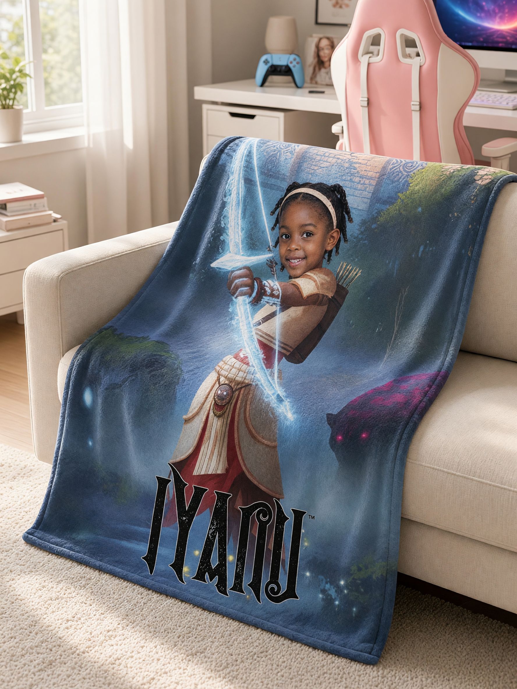 Custom Face Photo Blanket Personalized Fantasy Archer Throw Ultra Soft Skin-Friendly Flannel Bed Sofa Keepsake Gift