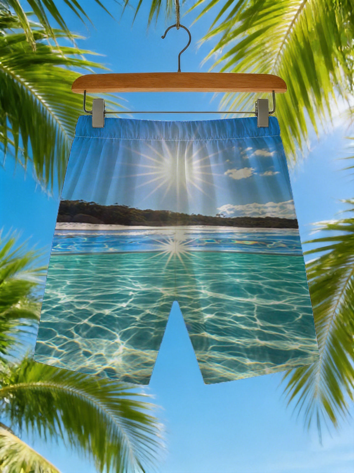 Sunshine Sparkles on Crystal Clear Waters -  Beach shorts
